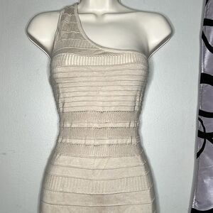 Wow Couture tan one shoulder body con mini dress